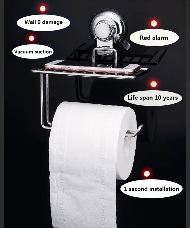 LIYIMENG 304 Stainless Steel Paper Holder Shelf Bathroom Toilet Wall Suction Cup Holder Organizer Storage Holder  B6