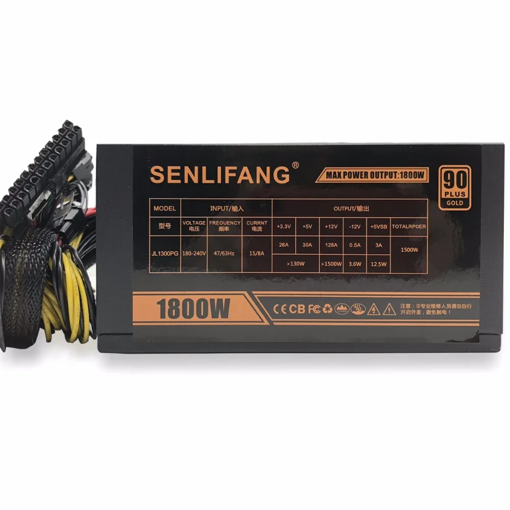 

2pcs Gold POWER ETH ZCASH MINER1800W LIANLI 1800W BTC power supply for R9 380 RX 470 RX480 6 GPU CARDS DHL free shipping