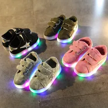 Детская обувь из искусственной кожи; Повседневная кружевная обувь; люминесцентный свет для девочек; Детские светящиеся кроссовки для мальчиков и светодиодный кроссовки