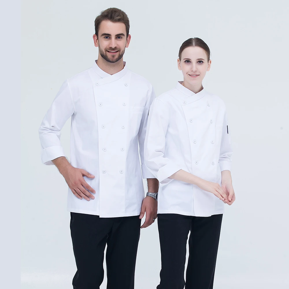 Однотонная одежда на одно плечо двубортный с длинными рукавами высокое качество Ресторан Кухня одежда повара Топы кухней, шеф-повар