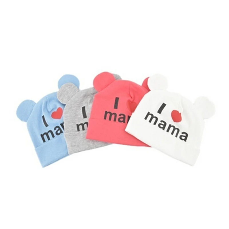 Демисезонная теплая хлопковая детская Шапка бини с принтом I LOVE MAMA|Шапки и кепки| |