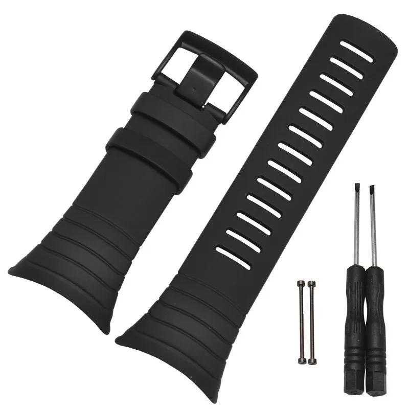 Black-Silicone-Rubber-Watch-Strap-Outdoor-Sports-Watch-Bands-Bracelet-Connecting-ring-screw-adapter-For-Suunto