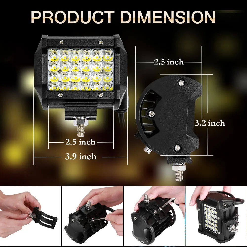 Высокомощное водонепроницаемое quad строк 6500 K 2 шт. 4 дюйма 72 W фары для IP67