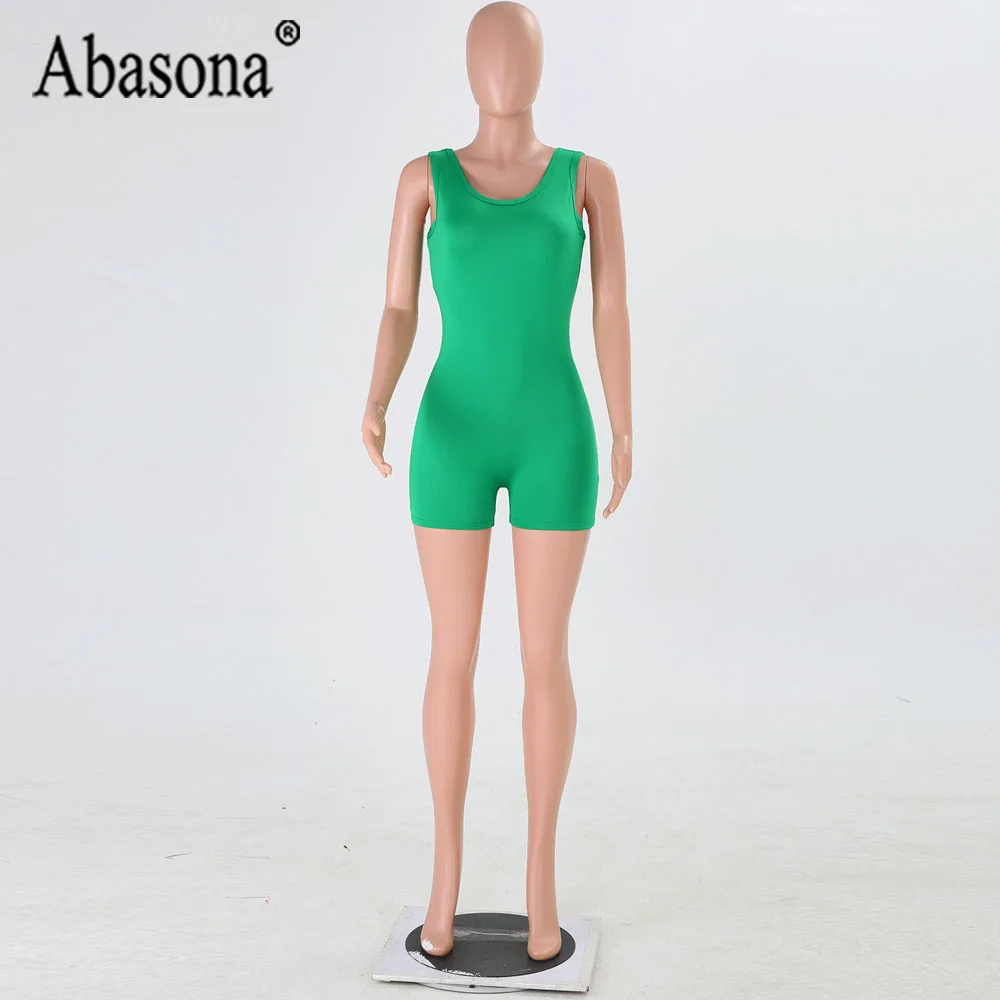 Abasona Для женщин Твердые Bodycon пикантный пляжный костюм с открытой спинкой короткие комбинезоны, женские костюмы летняя повседневная спортивная одежда спортивный комбинезон