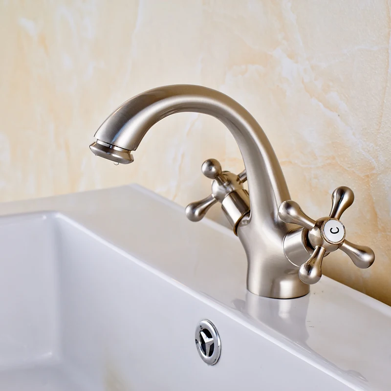 

Promotion Best Price Deck Mounted Brushed Nickel Two Holders One Hole Hot Cold Water Taps