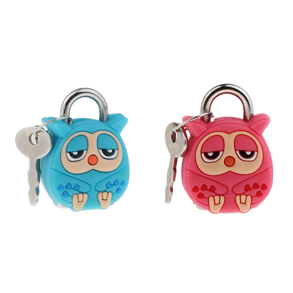2 Set Pink & Green Owl Security Lock Kawaii Animal Cartoon Lock Padlock for Drawers Closets Great Birthday Gift