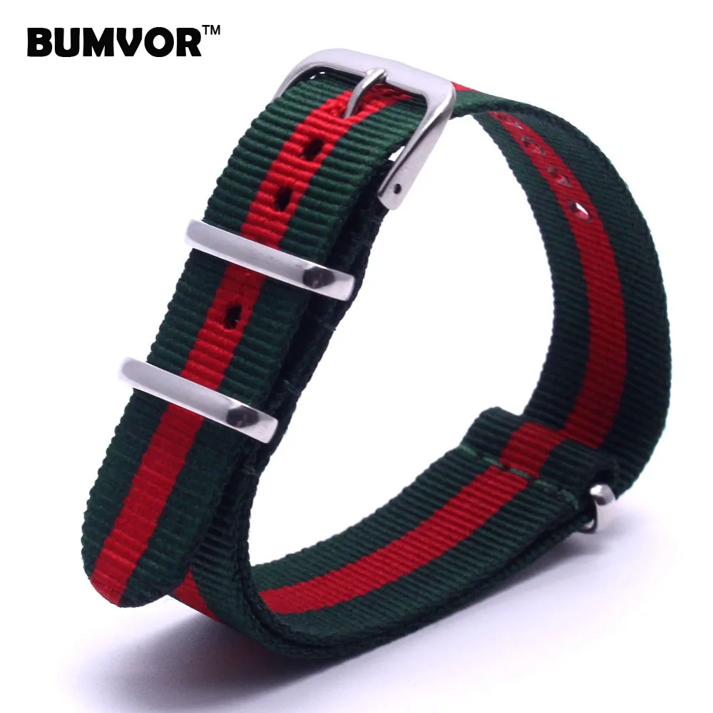 

New 2018 Watch 20 mm bracelet MultiColor Green Red Army Military nato fabric Woven Nylon watchbands Strap Band Buckle belt 20mm