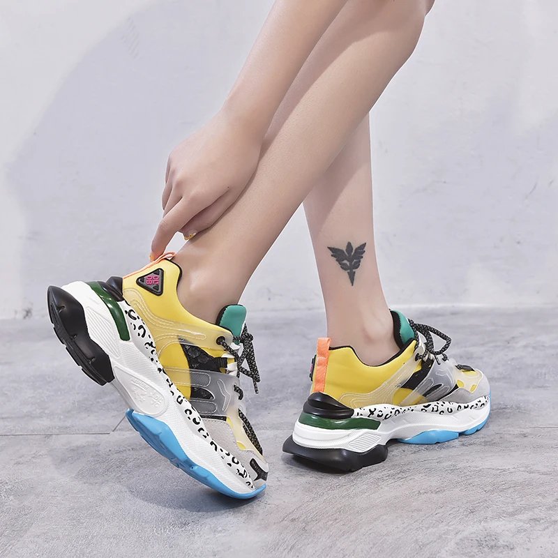 ADBOOV Brand New Fashion Sneakers Women Cross-tied Casual Shoes Women Height Increasing Platform Chunky Sneakers