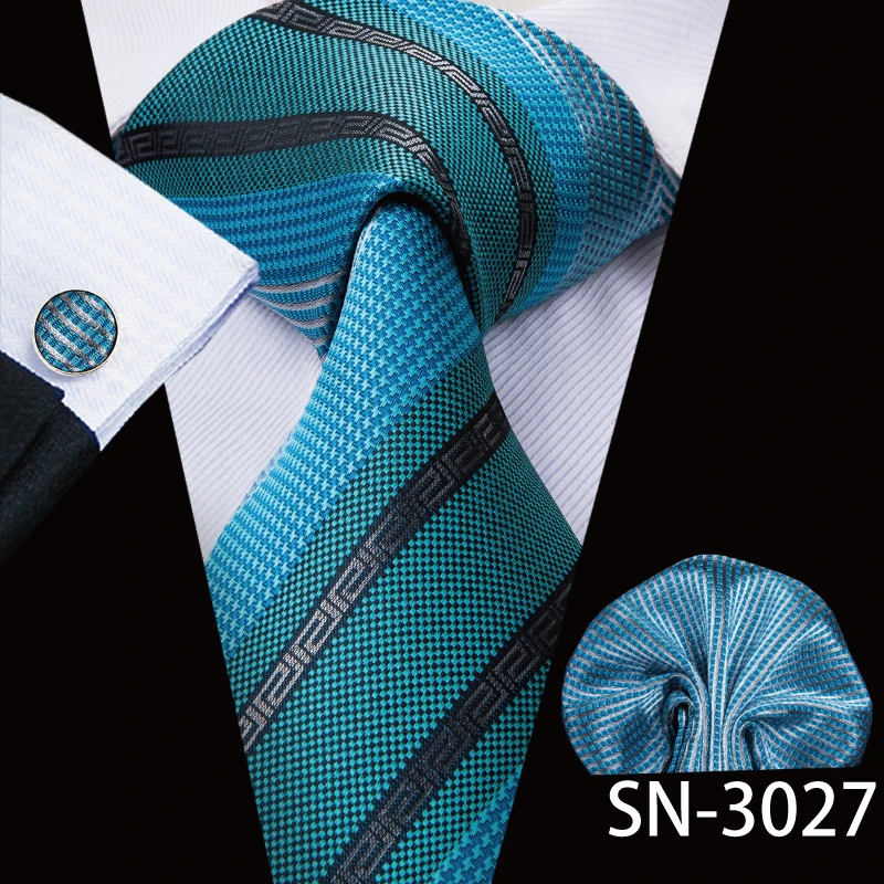 SN-3027 Hi-Tie, новинка, зеленые шелковые мужские галстуки для мужчин, 8,5 см, Классические мужские галстуки для свадебной вечеринки, набор, животные, полосатый галстук на шею и носовые платки - Цвет: SN-3027