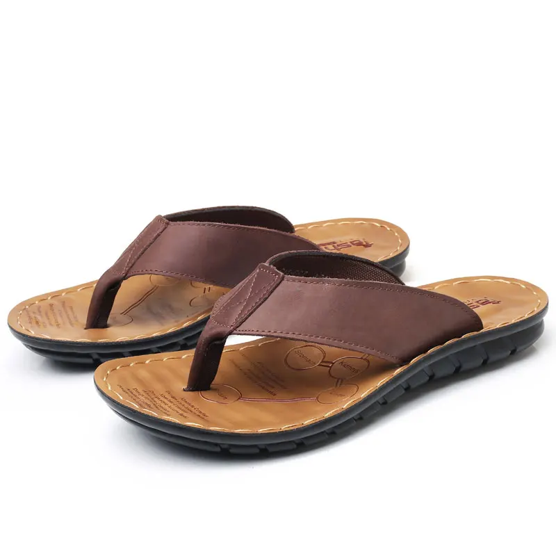 ZJNNK/мужские пляжные шлепанцы из коровьей кожи; модные Вьетнамки с мягкой подошвой; Модные дышащие мужские летние туфли - Цвет: Brown