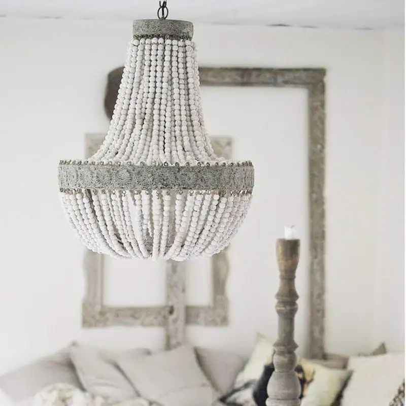  Antique Retro loft vintage rustic round wooden beads pendant lamp with led for hotel living room ba - 32797745255