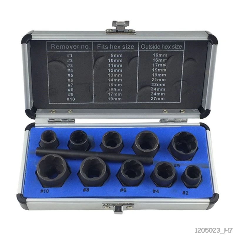 

11Pcs Damaged Bolt Nut Screw Remover Extractor Nut Removal Socket Set Kit With Box Home Portable Threading Hand Repair Tools