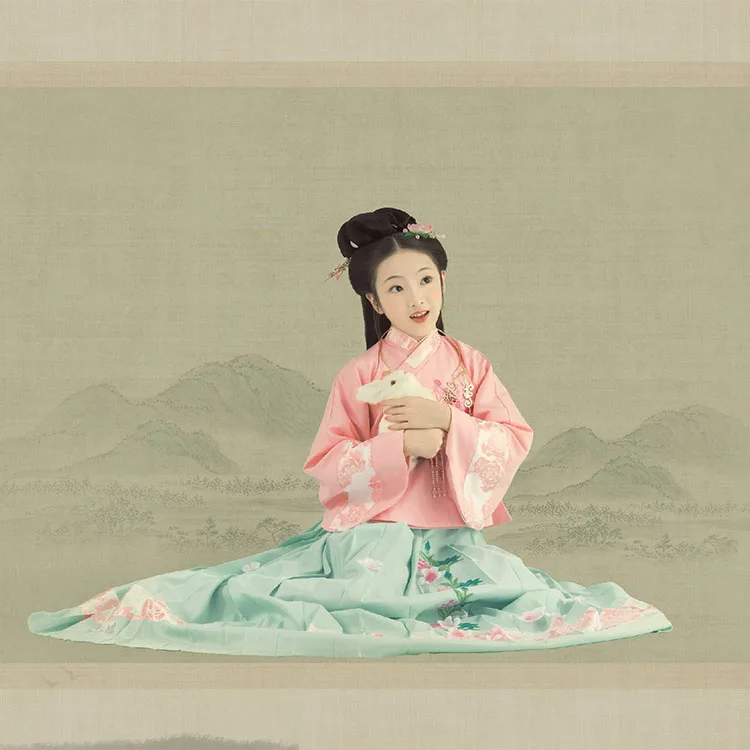 

Cui Shan Yuan Ming Dynasty Princess Costume Kid's Costume for Children's Day or Photography Stage Performance Hanfu