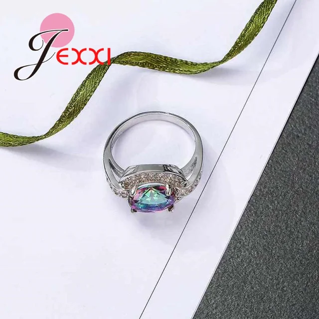 YAAMELI Fashion Street Shooting Jewelry Fine Finger Ring For Women Colorful CZ Crystal Stone Anel Size 6-10 Casual Party Gift