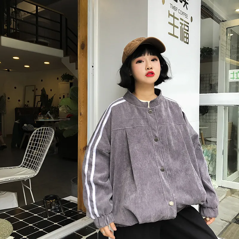 New Striped Jacket Fashion Oversize Casual Women Harajuku Basic Jackets And Coats Ladies Autumn Winter