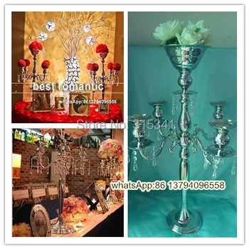 

5 arms sliver candelabra with a flower bowl wedding centerpiece/75cm tall/8pcs/lots for wedding decoration