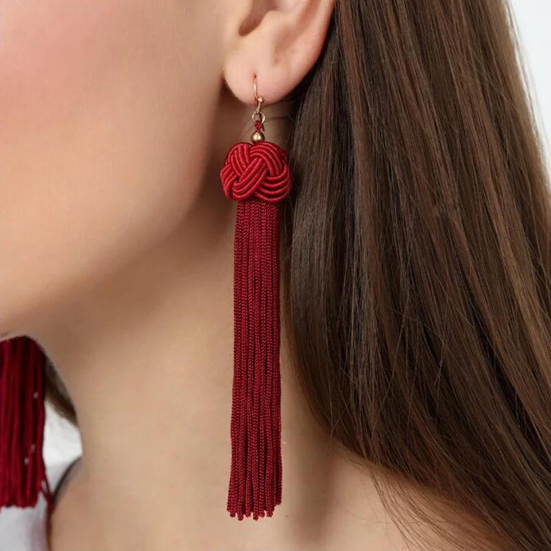 ES826 European New Fashion Earrings Bohemian Hand-woven Ball Long Tassel Earrings For Women Jewelry pendientes mujer moda 2018