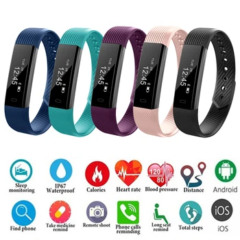 

Smartch ID115 Smart Band Bluetooth Bracelet Pedometer Fitness Tracker Watch Remote Camera Wristband For Android iOS