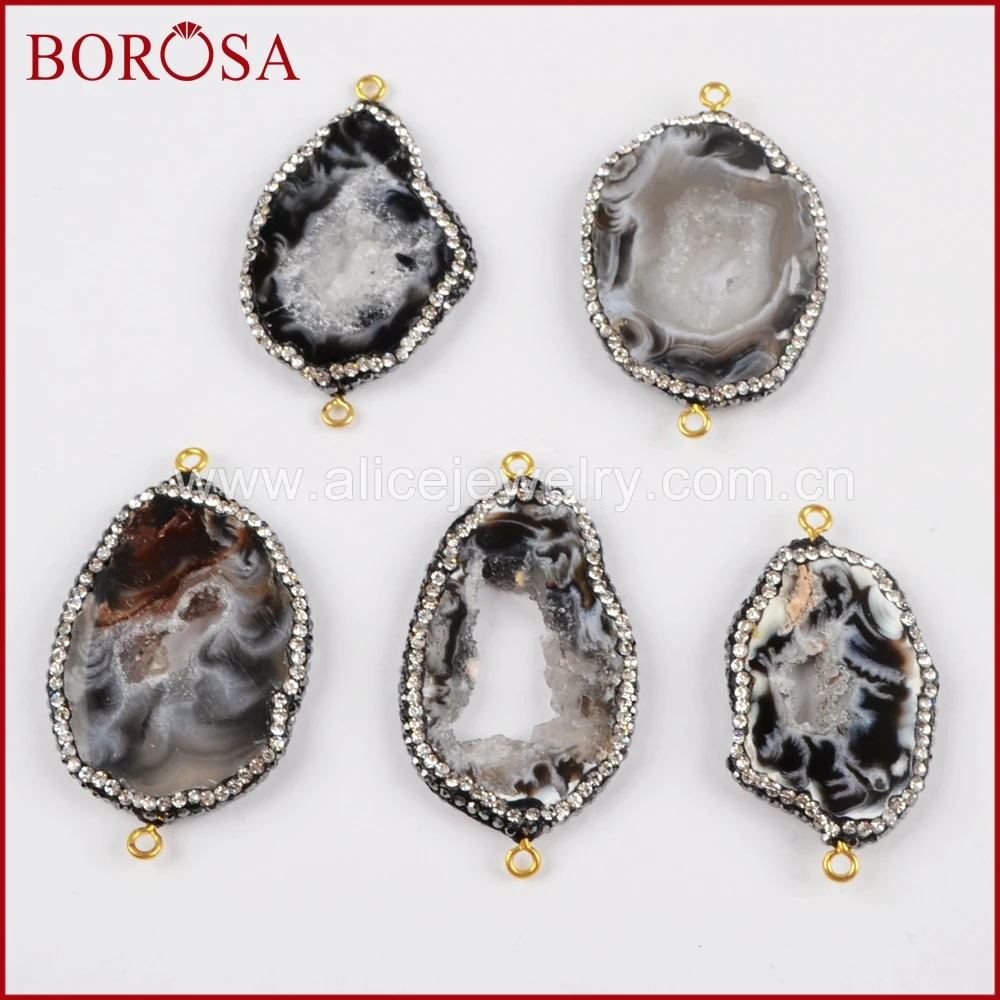 5pcs Nature Druzy Agate Connectors,Drusy Gemstone Pendant in Mix color,Gold Tone Druzy Agate Connectors for bracelet,Jewelry findings