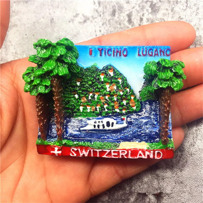 

Switzerland Yicino Lugano Hand-painted Refrigerator Magnetic Sticker Tourist Souvenir Decorative Resin Fridge Magnet Craft
