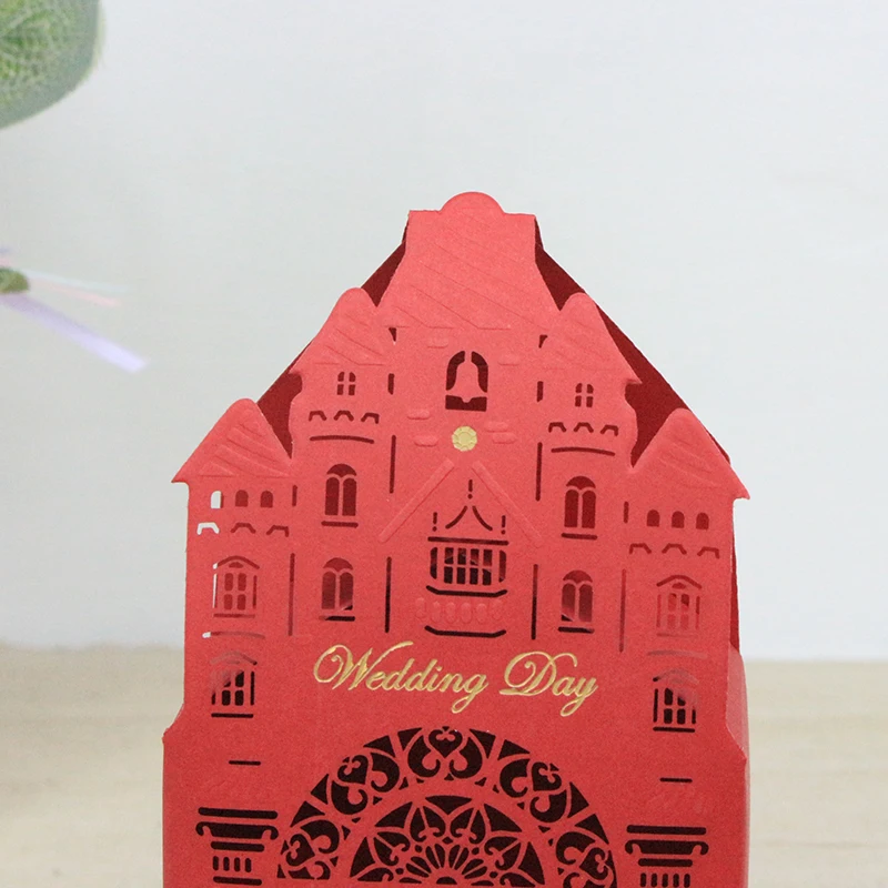 AVEBIEN модные 50 шт. лазерные романтические красные подарочные сумки Элегантный Замок Роскошные вечерние сувениры для гостей свадебные бумажные конфетные коробки