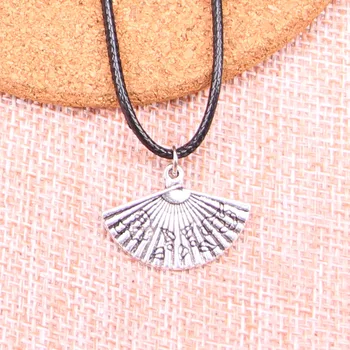 

20Pcs Antique Silver Color asian fan Pendant 17*24mm Leather Chain Necklace Black Leather Cord Necklace