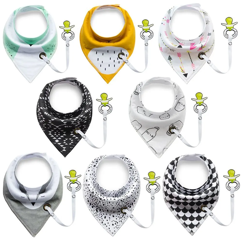 

Toddler Baby Bibs with Pacifier Clip Unisex 4pcs Burp Bandana 100% Organic Cotton Soft Triangle Scarf Bib Pacifier Including