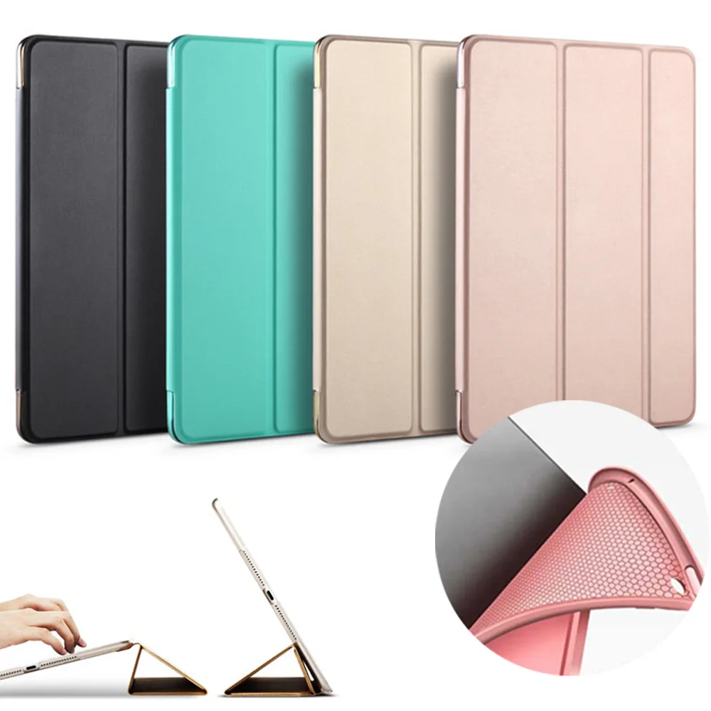 Case for New iPad 9.7 inch 2017 2018 Release model A1822 A1823 A1893A1954 Soft silicone bottom+PU Leather Smart Cover Auto Sleep