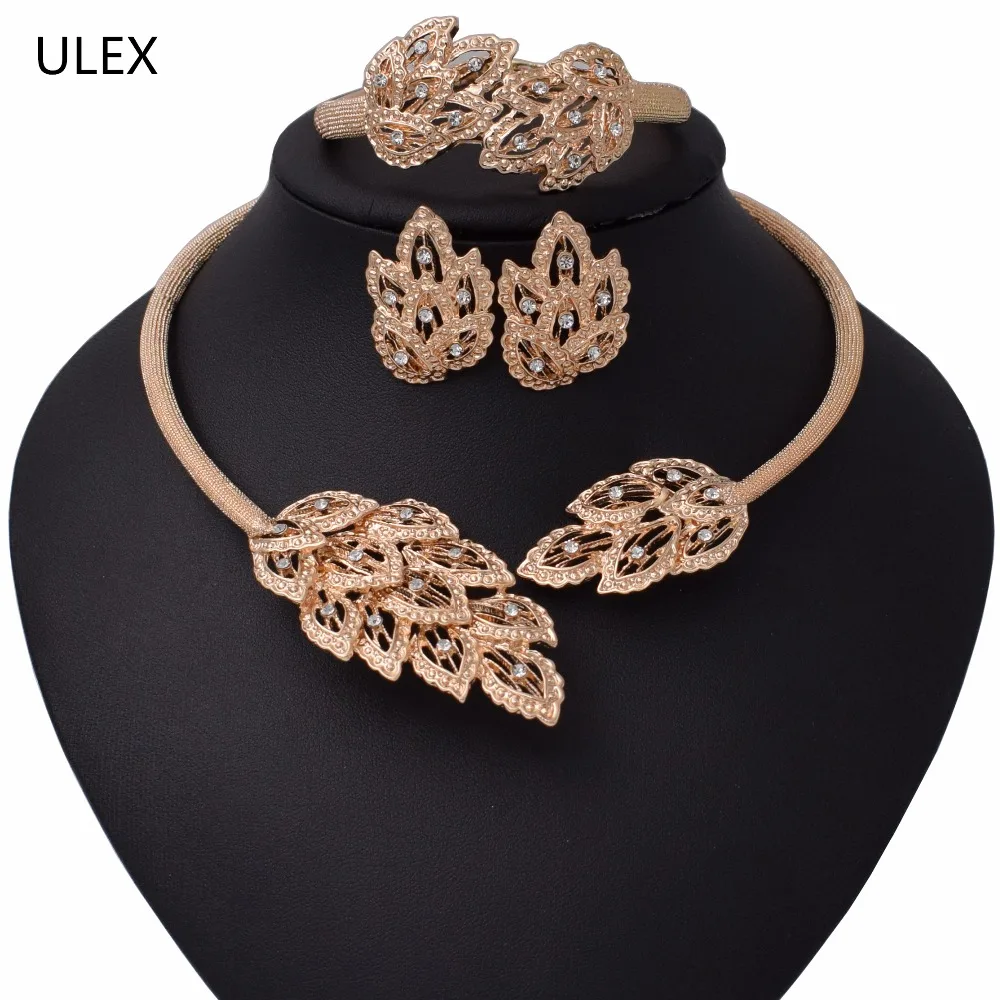 

2018 Bridal Gift Nigerian Wedding African Beads Jewelry Set Brand Woman Fashion Dubai Gold Color Jewelry Set Wholesale Design
