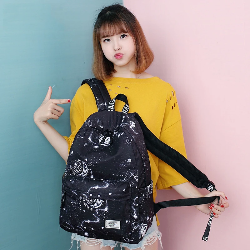 Ganador de las mujeres de la moda mochila elegante Galaxy Star universo espacio impresión mochila niñas Negro Mochila bolsas de la escuela Mochilas saco Ganador de las mujeres de la moda mochila elegante Galaxy Star universo espacio impresión mochila niñas Negro Mochila bolsas de la escuela Mochilas saco