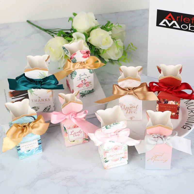 

5PC Gift Packaging Box Party Present Flower Boxes Wedding Favor Boxes For Candy Cake Boite Dragees bonbonniere BabyShower Sweet