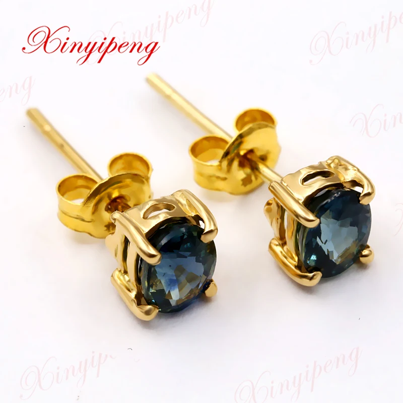 Шипы Xinyipeng18K с инкрустированным натуральным сапфиром желтым золотом Стильные