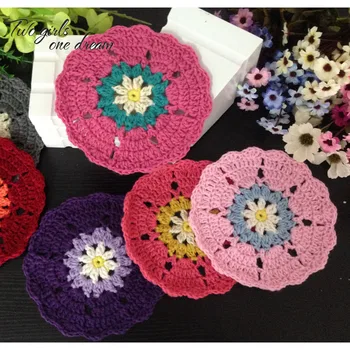 

Decoration Handmade Crochet Flower Coasters Color Wool Doilies Round Coffee Cup Mat 18cm 24pcs/lot Wedding Gift DIY Props