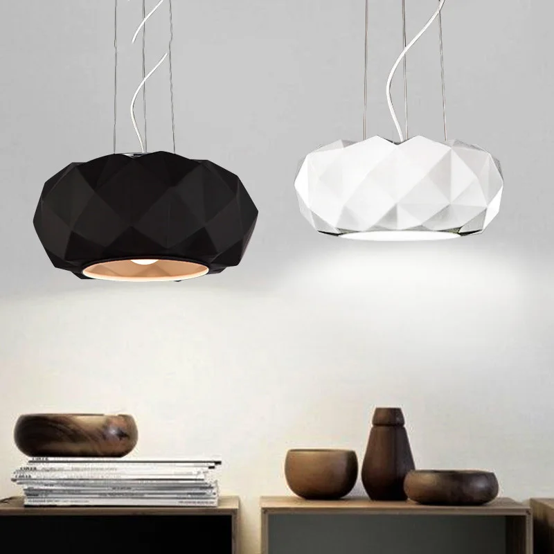 Glass Pendant Lights Simple Modern Hanging Black White Glass Pendant Lamps Diamond Cutting Plating Decorative Pendant Light for Restaurant (1)