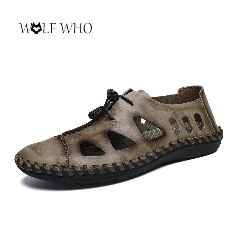 

Men Shoes Genuine leather Comfortable Male Casual Shoes Summer Breathable Holes Luxury Flat Sneakers Waterproof Beach Footwear
