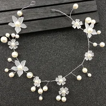 KMVEXO, ручная работа, серебряная Жемчужная Повязка на голову, цветочный головной убор, свадебная тиара, аксессуары для волос, женские Украшения для волос