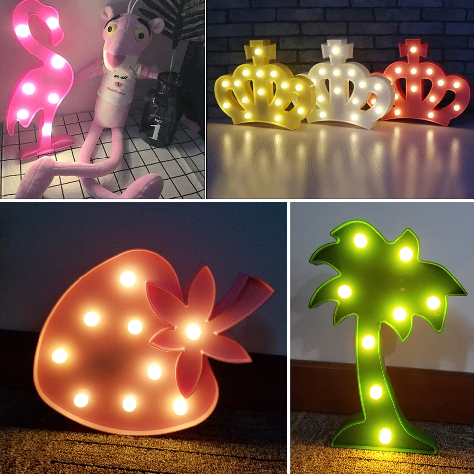 Светодиодный ночник с 3D рисунками животных ананас фламинго клубника пингвин