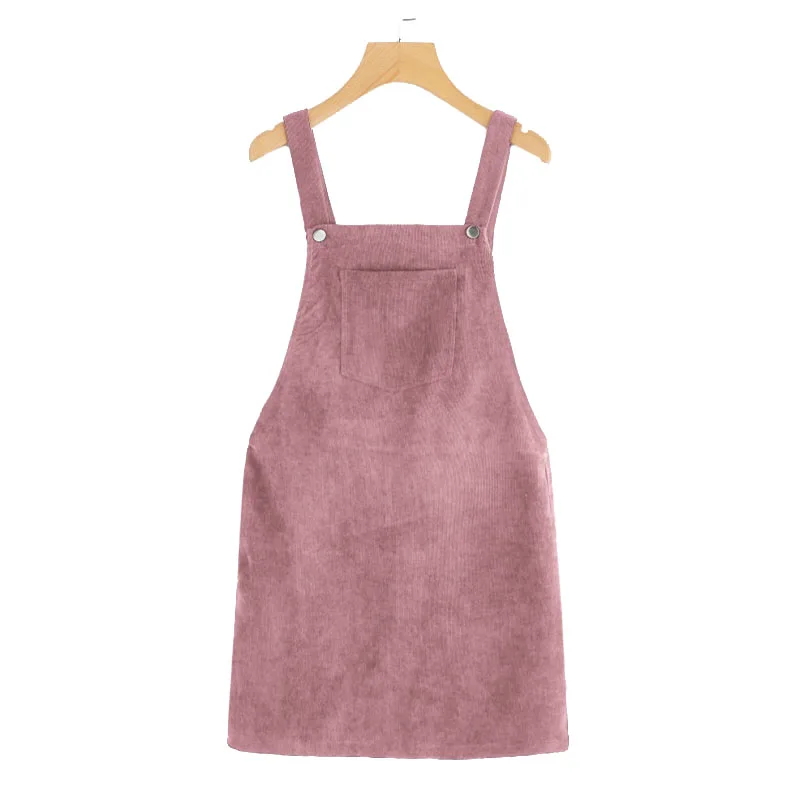 Dotfashion Bib Pocket Front Overall Short Dress 2018 Pink Zip Button Pinafore Shift Dress Female Sleeveless Plain Dress 27