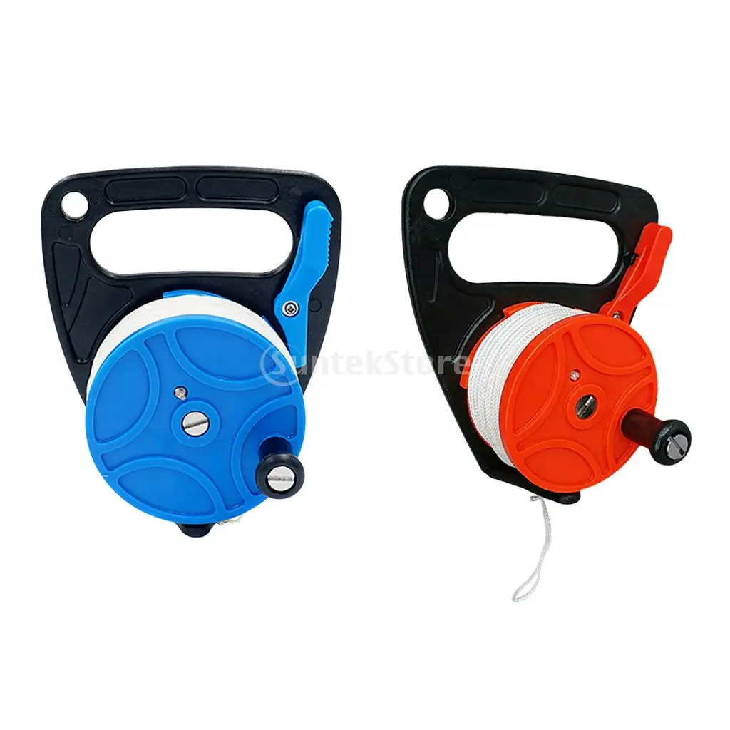 

Pack 2 Performance Plastic Compact Scuba Diving Dive Wreck Reel & 46m Line, Handle, Finger Stopper Safety Diver Gear Equipment