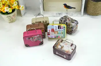 

240 pcs/lot Continental Mini Tin Box Retro Suitcase Handbag Small Rectangular Candy Box Small Tin Container