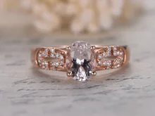 MYRAY 7x9mm Oval Natural Pink Morganite Gemstone Round Diamond Engagement Ring Wedding Anniversary Rings Women Gift Jewelry 14k