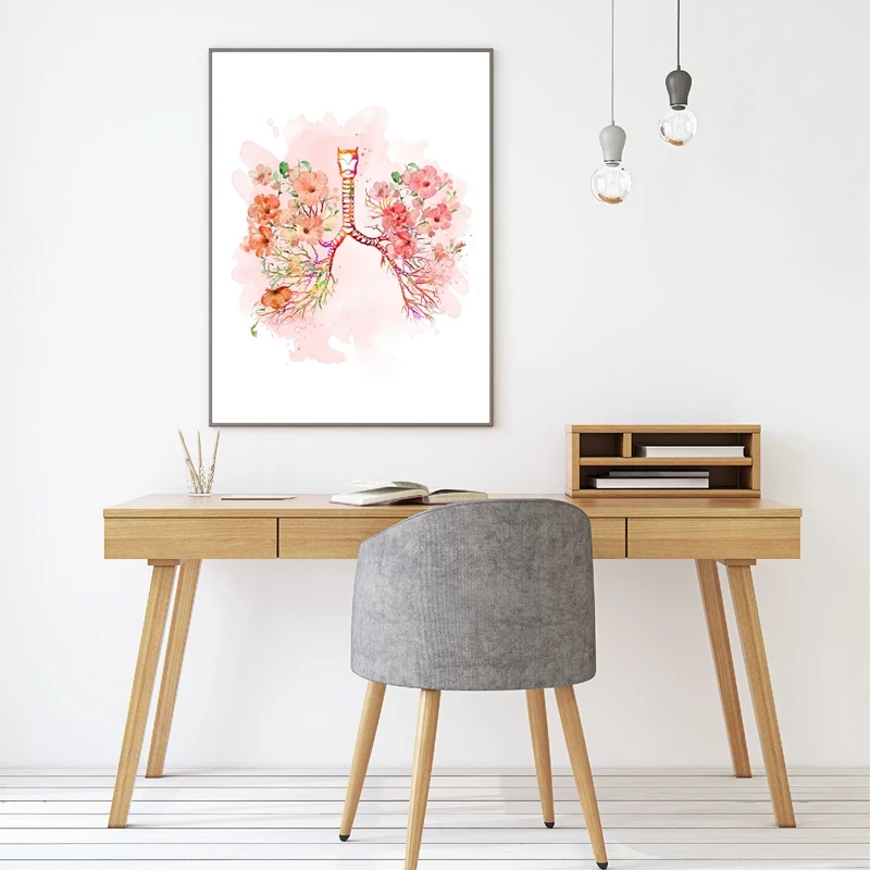 Lungs and Flower Print Bronchi Watercolor Medical Anatomy Lungs Wall Art Canvas Painting Anatomical Medicine Doctor Office Decor