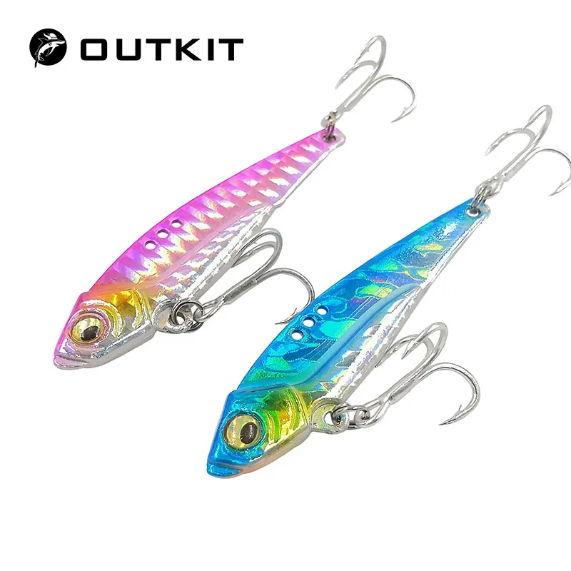 OUTKIT 2018 جديد المعادن الليزر VIB الصيد إغراء 11.5g/15g الصيد معالجة Crankbait الاهتزاز ملعقة سبينر غرق الطعم معالجة