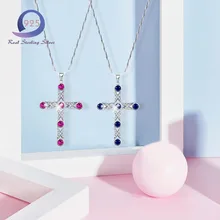 Merthus 925 серебро Nacklace с лабораторией-созданный драгоценный камень помолвки вечерние свадебные крест кулон ожерелье для модницы