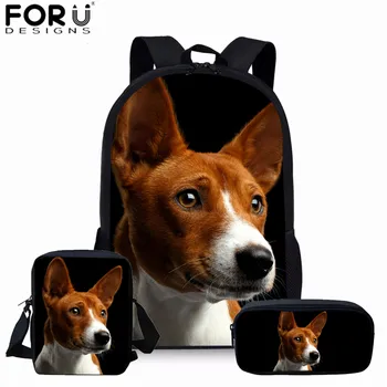 

FORUDESIGNS School Bag Set Basenji Dog Backpack for Boys Girls Schoolbag Cut Dog Prints Kids Shoulder Bag Satchel Kids Bag
