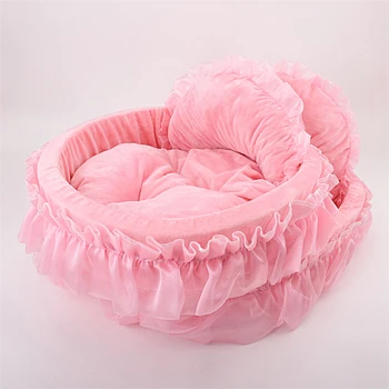 

Pink Pet Dog Puppy Princess Bows Lace Heart Elegant Lovely Bed Doghouse Pet Warm Bed Dropship