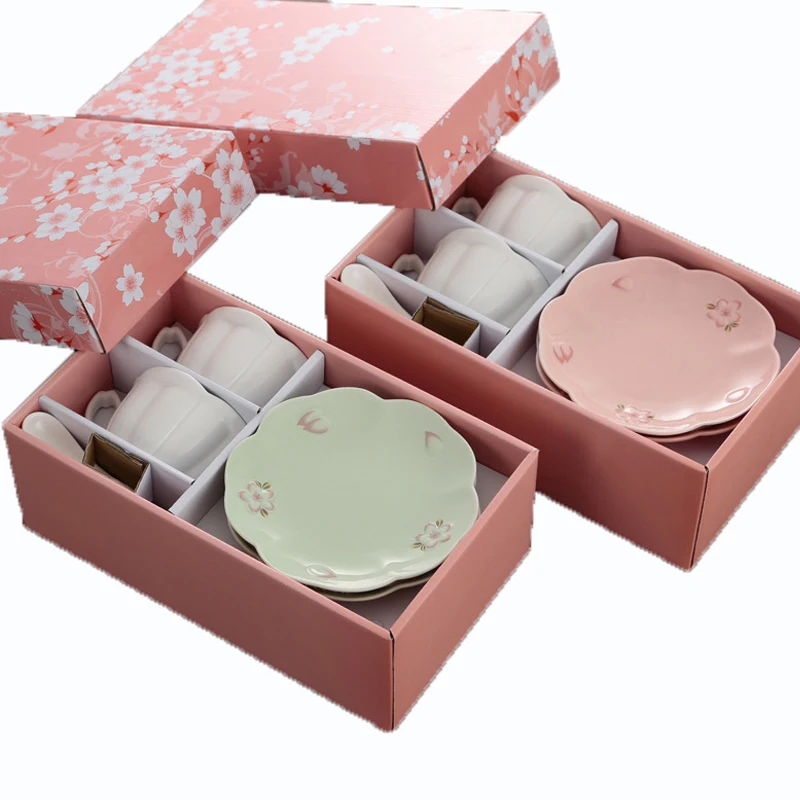 

Japanese Style Ceramics Sakura Shape Candy-colored Simple British Afternoon Tea Cup Set Petal Coffee Shop Cup Drinkware 6pcs/set