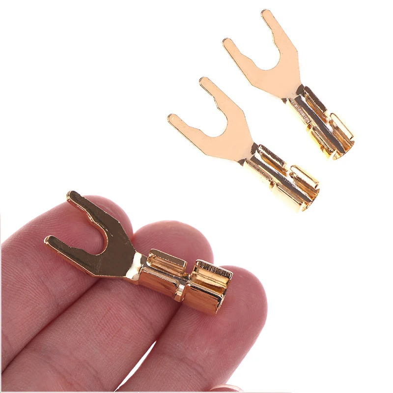 2Pcs New Speaker Banana Spade Plug Jack Solderless Y Fork Gold Plated Adapter For Wires Cable