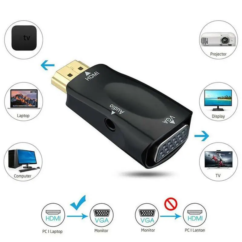  Rovtop HDMI a VGA audio adapter convertitore di cavo maschio-femmina-femmina adattatore audio HD 10