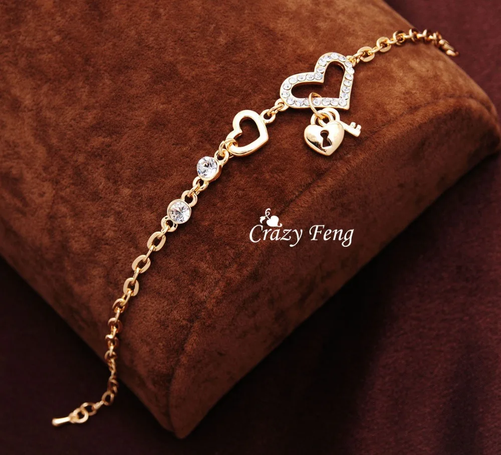

High Quality Women Fashion Gold-color Shine Austrian Crystal Bracelets & Bangles women heart shape bracelet Gift Jewelry